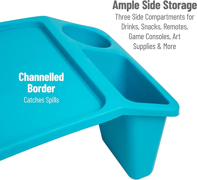 Mind Reader Kids Lap Desk, Portable Activity Tray with Side Storage, Stackable Plastic Desk for Drawing, Snacks, Study, Set of 2, Blue