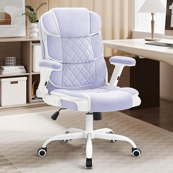SEATZONE Office Chair Velvet Fabric Ergonomic Executive Computer Desk Chairs Small Cute Rolling Task Chairs for Teens&Adults,Purple