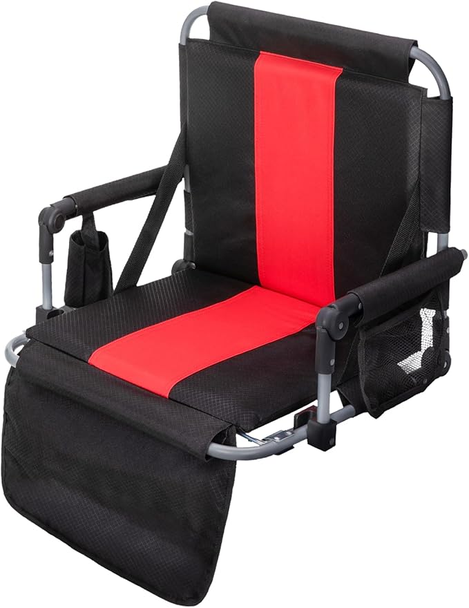GREEN PARTY Stadium Seat for Bleachers Portable Outdoor Floor Folding Stadium Chair with Armrest, Back Support, Cup Holder, Mesh Bag and Hide Hooks
