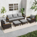 Xmkmvk 7 Piece Patio Sectional Sofa Furniture Set, All-Weather Wicker Rattan Outdoor Conversation Set with High Back and Thick Cushions, for Garden, Porch, Poolside, Gray