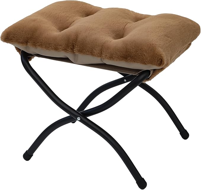Mordchil HF 15"(H) Folding Ottoman, Foldable Footrest Stool, Portable Small Foot Stool for Couch, Collapsible Foot Rest Ottoman for Sofa, Accent Padded Ottomans for Living Room, Bedroom, Brown