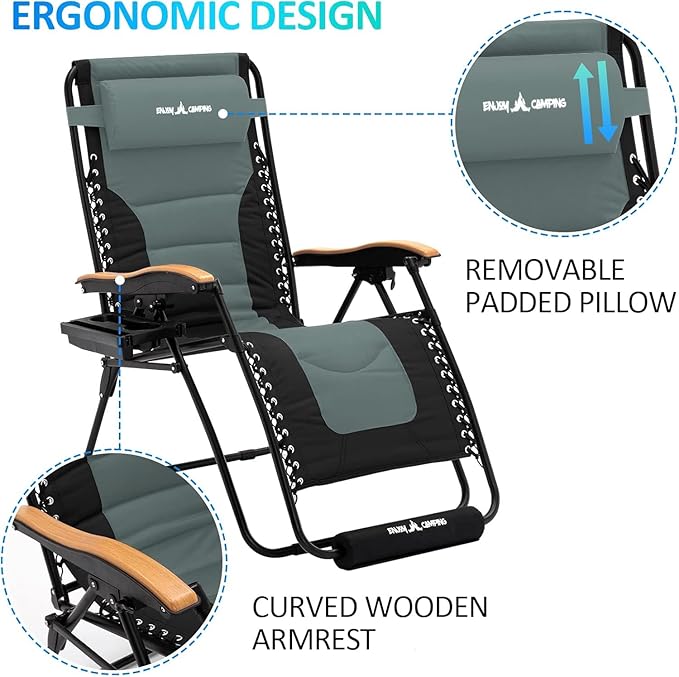 Amopatio Oversized Zero Gravity Chair with Cup Holder XL Patio Outdoor Folding Lounge Chairs with Footrest & Headrest for Indoor and Outdoor, Support 400LBS