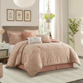 Grand Avenue Floral Comforter Set King Size, Blush 7 Pieces Jacquard Bedding Set, Cotton &Polyester Bedding, All Season, Bedskirt, Pillows Shams