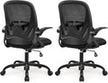 Primy 2-Pack Office Chair Ergonomic Desk Chair with Flip up Armrests Swivel Breathable Desk Mesh Computer Chair with Adjustable Lumbar Support and Height for Conference Room (Black)