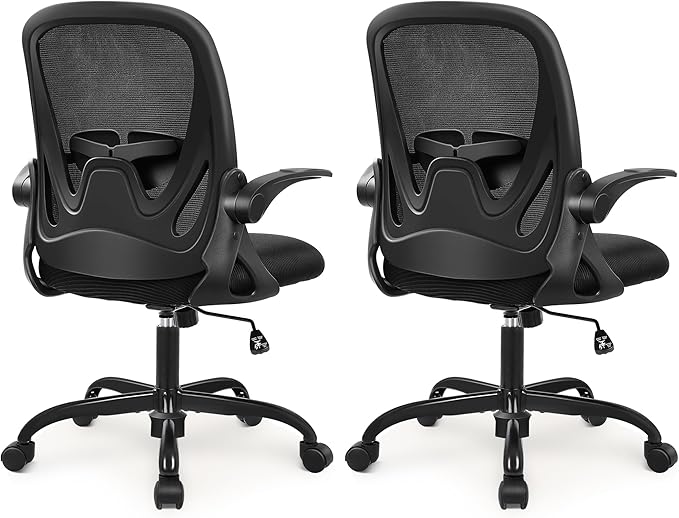 Primy 2-Pack Office Chair Ergonomic Desk Chair with Flip up Armrests Swivel Breathable Desk Mesh Computer Chair with Adjustable Lumbar Support and Height for Conference Room (Black)