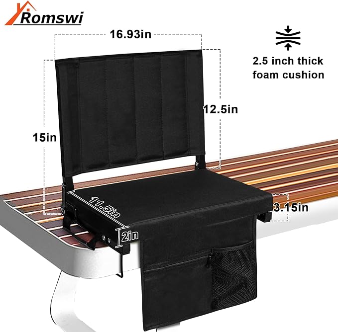 Romswi 2PK 3-Level Heated Stadium Seats for Bleachers with Back Support,Padded Bleacher Seats with Comfort Thick Cushion,Portable Folding Waterproof Bleacher Chair,with Shoulder Strap for Outdoors