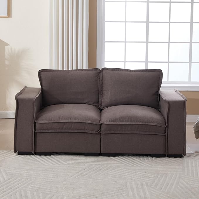 HEAY-YO 67 Inches Modern Modular Sectional Sofa,2-Seater Comfy Couch with High Density Foam and Armrests,Floor Sofa for Living Room Bedroom Apartment,Linen Grey