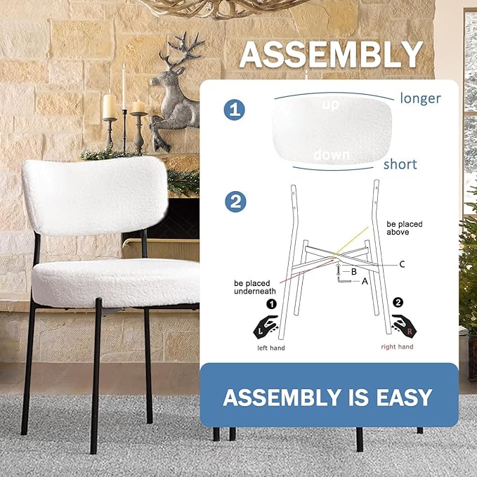 Stabrech White Boucle Dining Chairs Set of 8, Upholstered Dinner Chair with Metal Frame, Dining Room Chairs with Padded Seat, Round Modern Seating for Living Room