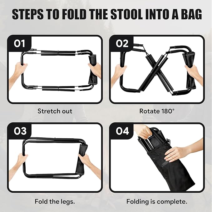 CHENEDY Camping Stool,2-Pack Portable Folding Stool with Carry Bag, 12in Portable Folding Chair Collapsible Camp Stool Outdoor Footstool for Travel Walking Hiking Fishing Picnic (Black(2-Pack))