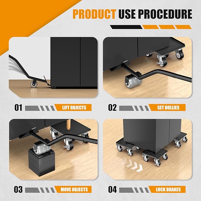 LOYAL TIGER Heavy Duty 1500LBS Furniture Dolly & Movers with 5X 360° Wheels - Carbon Steel Panel & Non-Slip Casters, Includes Lifter Jacks, Gliders for Sofa, Refrigerator (5.4 Inch, Black)