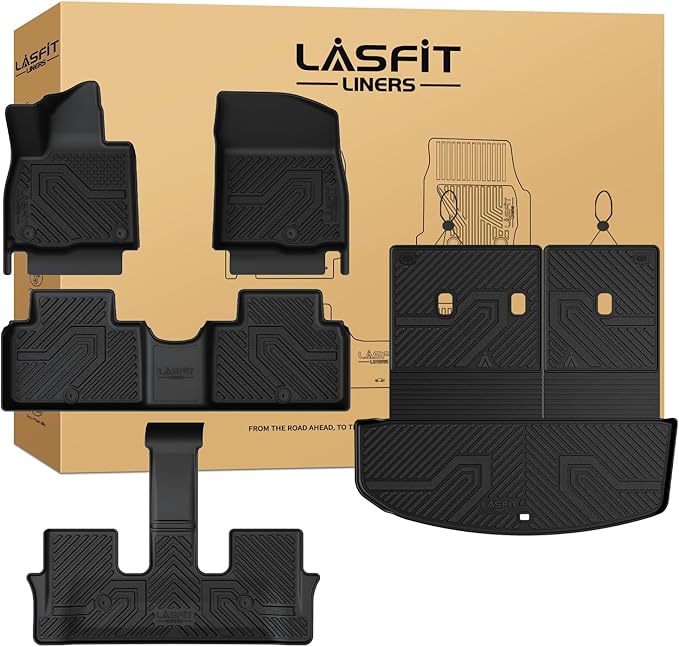 LASFIT Floor Mats & Backrest Mats & Cargo Mat for Hyundai Palisade 7/8 Seats 2026 (Only Fit Gas), All Weather TPE Custom Fit Floor Liners for Palisade Full Set Car Mats Accessoires, Black