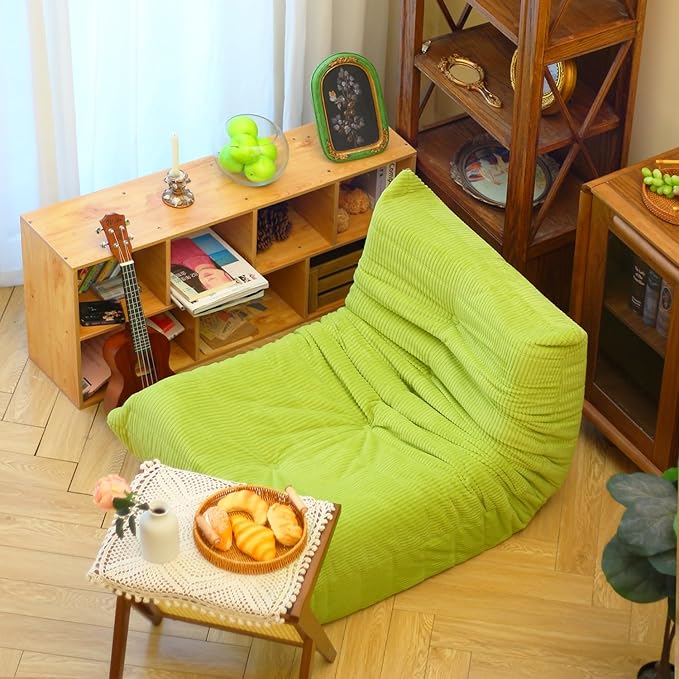 N&V Fireside Floor Sofa- Mid-Century Modern Armless Lounge Chair with Premium Soft Corduroy Fabric, Plush Foam Cushion Accent Chair for Living Room, Bedroom & Office (Green)