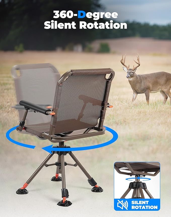 KEMIMOTO Hunting Blind Chair 360 Degree Silent Swivel, 300 Lbs Height Adjustable Quick Folding Portable Comfortable Hunting Deer Fishing Ground Chair