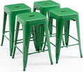 Vogue Furniture Direct 24 Inch Metal Bar Stools, Backless Counter Height Barstools, Indoor Outdoor Stackable Stools with Square Seat, Set of 4 (Green)