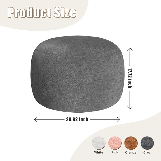 Gericco Round Pouf Ottoman Foot Rest, 29 X 18Inch Floor Poufs Footstool, A Round Modern Foam Filled Foot Stool for Living Room, Home, Nursery, Dorm, Outdoor (Grey, 29Inch)