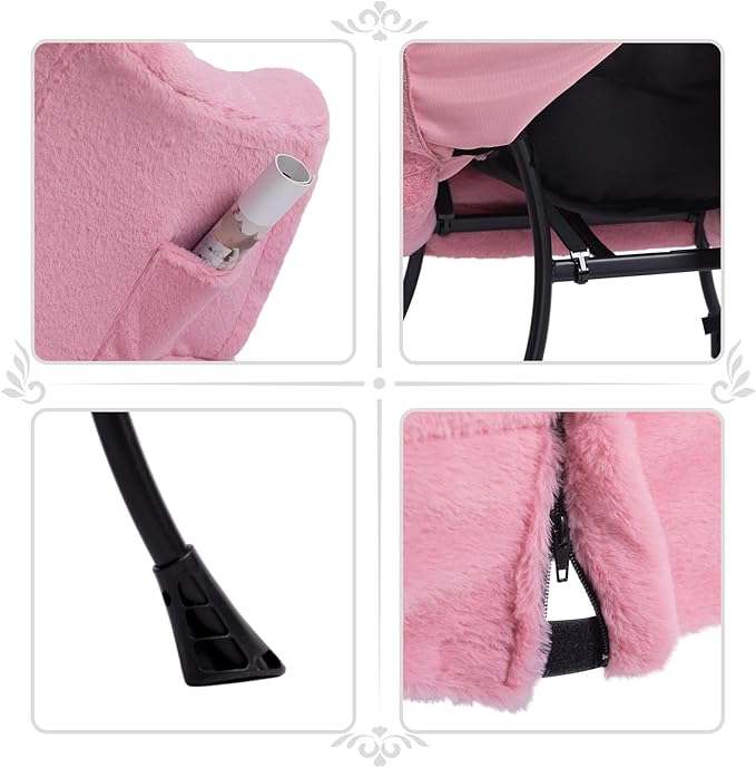 HollyHOME Lazy Chair with Foldable Ottoman, Accent Comfy Lounge Armchair and Folding Footrest Stool, Leisure Sofa Reading Chair and Footstool for Living Room, Bedroom, Dorm,Faux Fur Pink