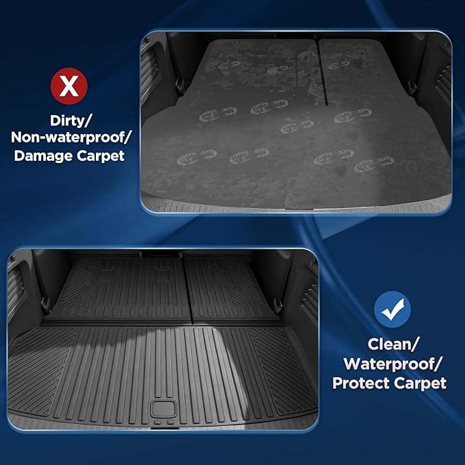 Floor Mats for 2024-2026 Chevrolet Chevy Traverse & for 2024-2026 GMC Acadia & for 2025-2026 Buick Enclave Accessories 7-Seat Bucket Chairs All Weather TPE Cargo Mat with Backrest Mat Black