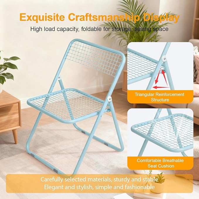 8 Pack Folding Chair,Blue Color,Single Piece,Foldable Space - Saving Design for Indoor/Outdoor Use