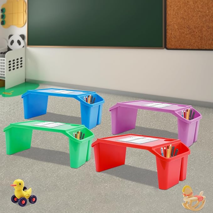 Kids Lap Desk Tray with Side Pockets, Plastic Breakfast Laptop Trays Kids Activity Lap Desk Tray Portable Bed Table Lap Desk for Kids Students Work Study School Classroom (4Pcs, 4 Color A)
