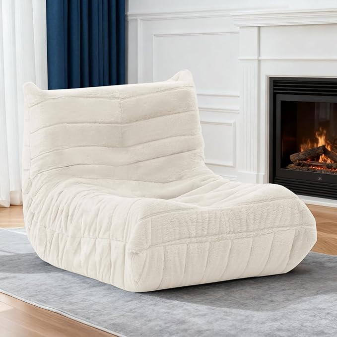 Bean Bag Chair for Adults, Giant Bean Bag Sofa Oversized Beanbag Chairs, Fireside Bean Bag Couch with High Density Sponge Filled Large Bean Bags Chair for Apartment Living Room Bedroom, Beige