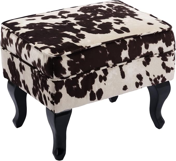 DM Furniture Mid Century Accent Chair with Ottoman Modern Button Tufted Armchair Wingback Club Chair Velvet Single Sofa Lounge Chair with Pillow for Living Room Bedroom, Cowhide Print