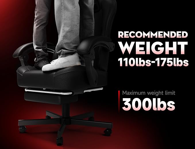 Gaming Chair for Adults with Footrest and Lumbar Support, Height Adjustable Game Chair with 360°-Swivel Seat and Headrest and for Office or Gaming (Black and Grey)