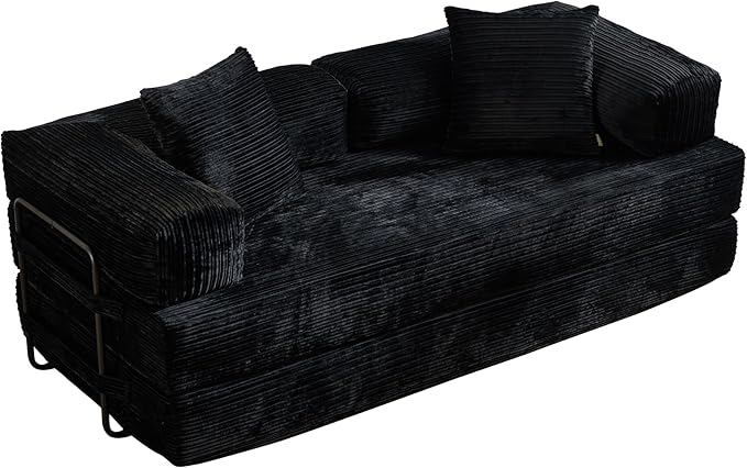 4-in-1 Folding Sofa Bed, 78" Oversized Corduroy Sleeper Chair, Convertible Loveseat to Floor Bed with Storage Pockets, Boneless Design for Living Room, Bedroom & Small Spaces