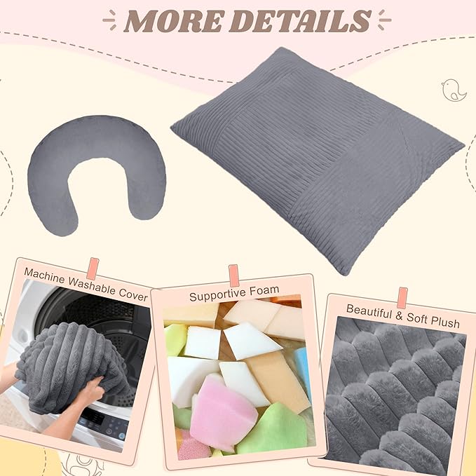 Homguava Giant Bean Bag Chair for Adults with Pillow, 4 in 1 Convertible Floor Cushion for Adluts, Memory Foamed Bean Bag Lounger with Washable Cover for Living Room, Bedroom