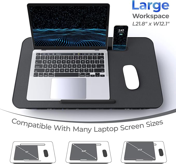 Lap Desk – L.DOCTOR Cushioned Lap Desks, Portable Laptop Desk for Bed, Couch & Floor, Washable Cushion, Built-in Phone & Tablet Slot, Fits 17.3" Laptop – Working, Writing, Gaming – Large, Gaming Accs