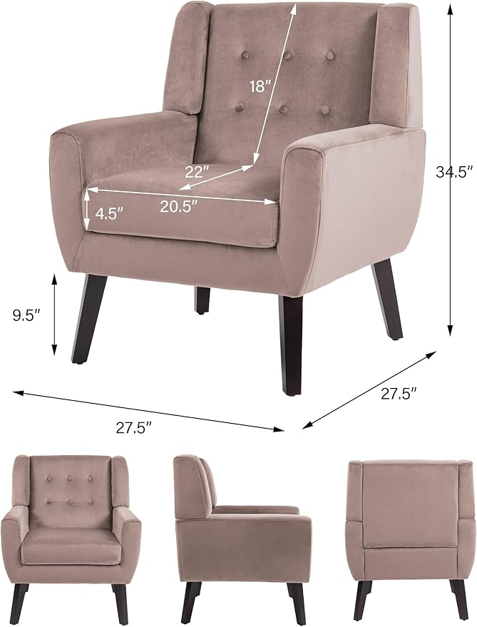 DREAMSIDEA Accent Chair, Modern Velvet Arm Chair for Living Room, Bedroom, Comfy High-Resilient Sponge Reading Chair for Small Spaces （Velvet Silk Pink, Set of 2
