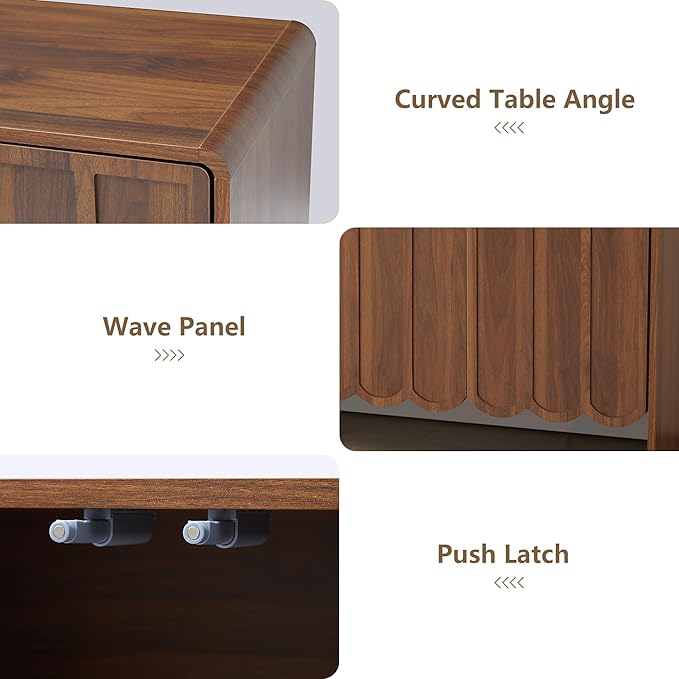 ORRD Sideboard Buffet Cabinet, Accent Storage Cabinets with 4 Doors, Farmhouse Wood Cabinet with Adjustable Shelves and Wave Panel for Living Room, Dining Room, Entry - Walnut