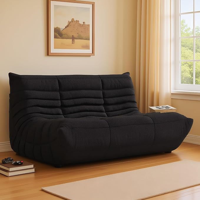 Bean Bag Chair Lazy Floor Sofa, Giant BeanBag Fireside Chair with Memory Foam Filled, Soft Bean Bag Comfy Couch for Teens Adults, Non-Slip Base Lounge Chair, Living Room, Bedroom (Black, Loveseat)