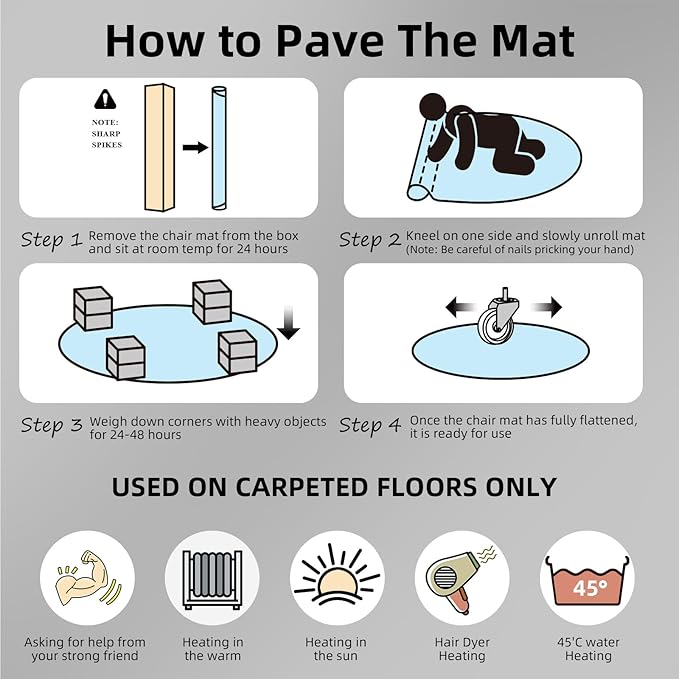 PVC Chair Mat for Carpet, Computer Desk Floor Protector, Rolling Chair Pad, 36 x 36 Inch, 2 Pack