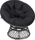 Kromax 40" Ergonomic Wicker Papasan Chair, 360° Swivel Round Egg Chair with Soft Thick Cushion, Indoor Outdoor Use for Living Room, Bedroom, Reading Room, Grey Frame with Black Cushion