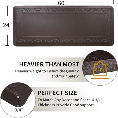 24 x 60 Inch Extra Support Anti Fatigue Comfort Kitchen Mat, Waterproof Long Kitchen Runner, Non-Slip Standing Desk Mat, Commercial Pads for Offices, Home, Garages (Bordeaux Coffee, 24'' x 60'')
