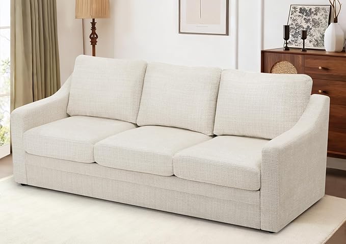 ACMEASE 83 Inches Chenille 3-Seat Sofa w/Comfortable Back Cushions, Modern Sofa w/Deep Seat Space, Upholstered 3 Seater Couch w/High Resiliency Foam for Living Room, Beige