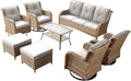 Patio Furniture Swivel Chairs Set - 8 Piece Wicker Rattan Outdoor Sectional Conversation Sets with 4 Swivel Rocking Chairs,2 Ottomans,1 Sofa and 1 Coffee Table for Porch Deck Garden(Yellow/Beige)
