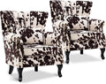 LZAREAL Accent Reading Arm Chairs Set of 2 for Living Room Bedroom, Midcentury Modern Comfy Corner Sofa Chair, Wingback Waiting Room Club Chair with Button Tufted Back &Lumbar Pillow, Fabric Cow