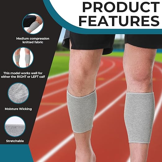 NeoTech Care Calf Compression Sleeve for Calves Support or Shin Splint (Gray Color, Size M, 1 Pair)