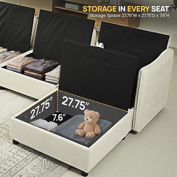 Oversized Modular 6 Seater Sofa with Removable Covers and Storage, Convertible U, L-Shaped and Sleeper Sectional, Modern Sectional Couch with Ottoman Chaise for Living Room, Bedroom, Apartment, Beige