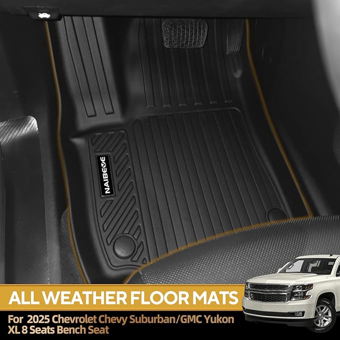 Naibeve Floor Mats for 2025 2026 Chevrolet Chevy Suburban/GMC Yukon XL/Cadillac Escalade ESV 8 Seats Bench Seat - All Weather for Suburban/GMC Yukon XL Floor Mats Cargo Mat 3rd Row Backrest Mats