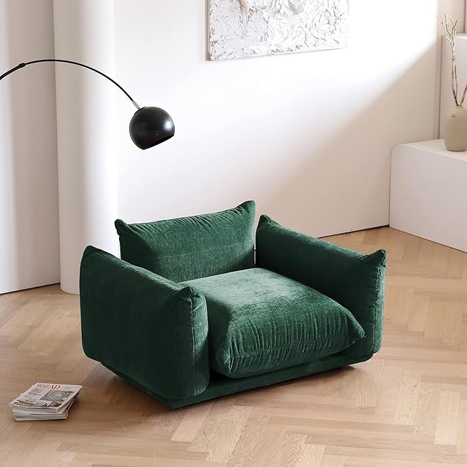 JACH Mid-Century Comfy Sofa Couch with Thick Cushion, Chenille Single Accent Chair Deep Seat Couches, 50" Plush Sofas Furniture for Small Spaces Living Room, Bedroom, Green