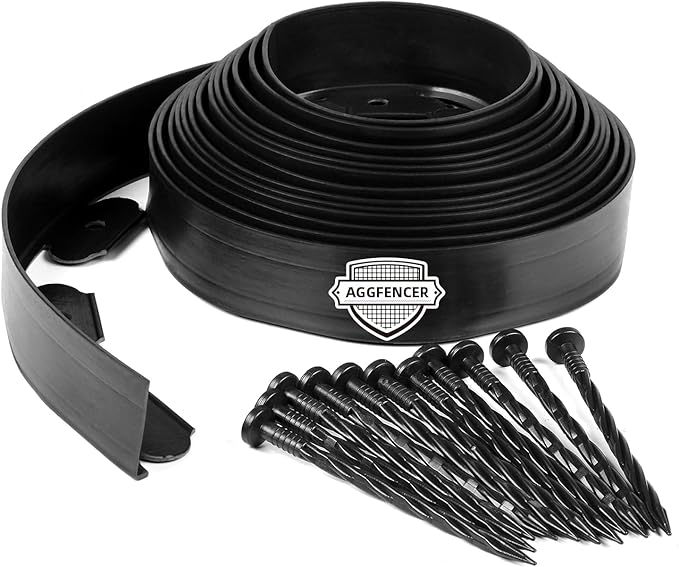 AggFencer 4 in x 100 Ft Garden Landscape Edging, No Dig Garden Edging Border Kit with 184 Pcs Spikes for Flower Bed Lawn Yard Grass Black
