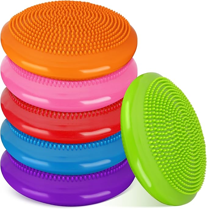 Amylove 6 Pcs Wiggle Seat Inflated Wobble Cushion for Sensory Kid 13 Inch Balance Disc Kids Flexible Seating Exercise Sensory Pad Chair Cushion for Classroom Office School