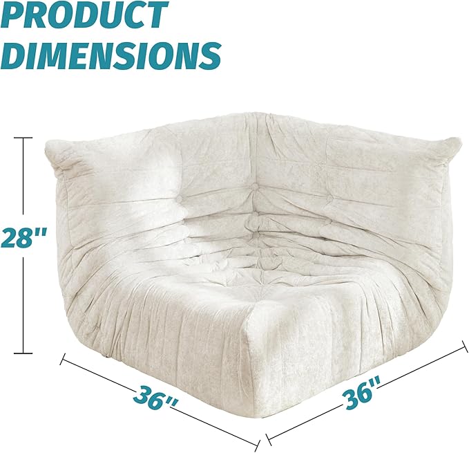 Homguava Bean Bag Chair, Giant Beanbag Chairs for Adults, Memory Foam Fireside Chair, Large Lazy Floor Sofa, Sofa Couch with High-Rebound Foam, Lounge Chair for Living Room, Bedroom (Beige, Corner)