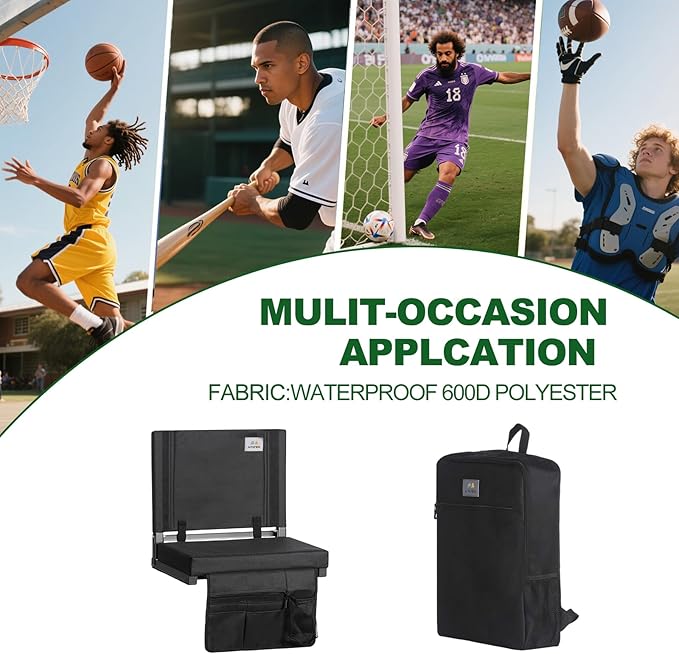 Stadium Seats for Bleachers with Back Support, Bleacher Chairs with Back，Portable Bleacher Seats with Cushions and Backpacks，Wide Stadium Chair for Sports Events and Concerts