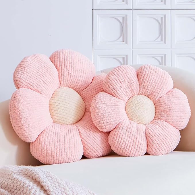 VBGYA Pink Flower Decorative Throw Pillows, Cute Daisy Shaped Plush Aesthetic Pillow, Soft 19.6" Floor Seat Cushion