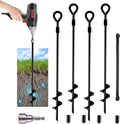 MIXXIDEA18 Inch Ground Anchors Screw in Folding Ring Spiral Metal Ground Stakes Dog Tie Out Stake Spiraling Anchor Trampoline Anchors for Tent (black-4pk)