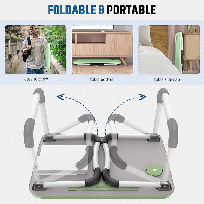 Zapuno Multi-Function Laptop Bed Table with Storage Drawer and Cup Holder, Lap Desk Stand Tray for Eating, Reading and Working