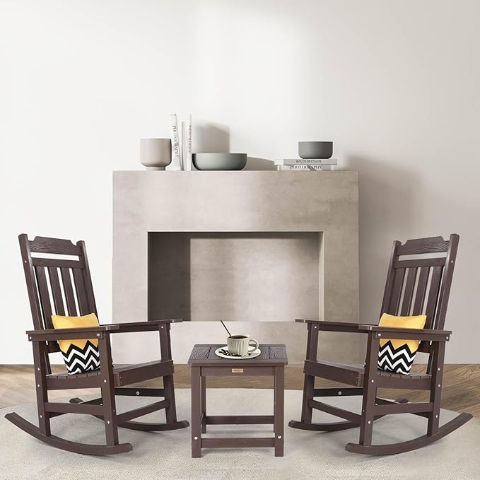 hOmeQomi Rocking Chairs Set of 4, All Weather Resistant Poly Lumber Outdoor Porch Rocker, Rocking Chairs for Outdoor, Indoor, Patio, Deck, Garden, Backyard, Load Bearing 380 lbs - Brown